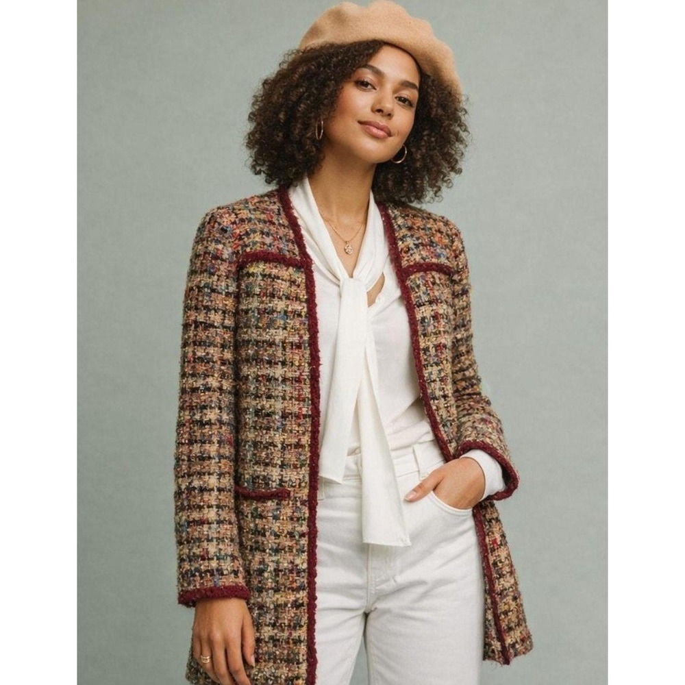Anthropologie Ett:twa Harlequin Oversized Tweed Longline Jacket Size Medium